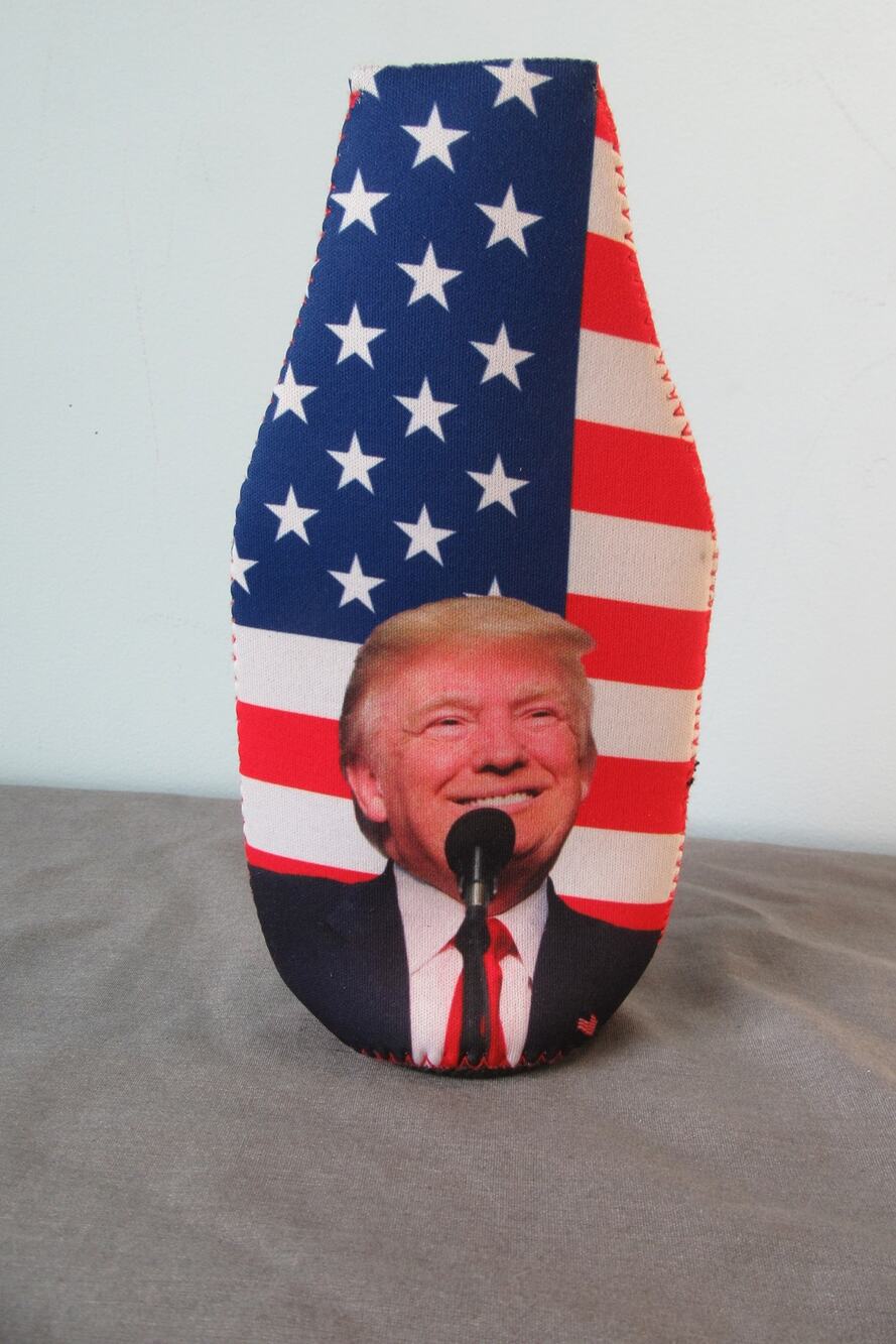 Bottle Coozie American Flag Donald Trump Zippered Built In Opener